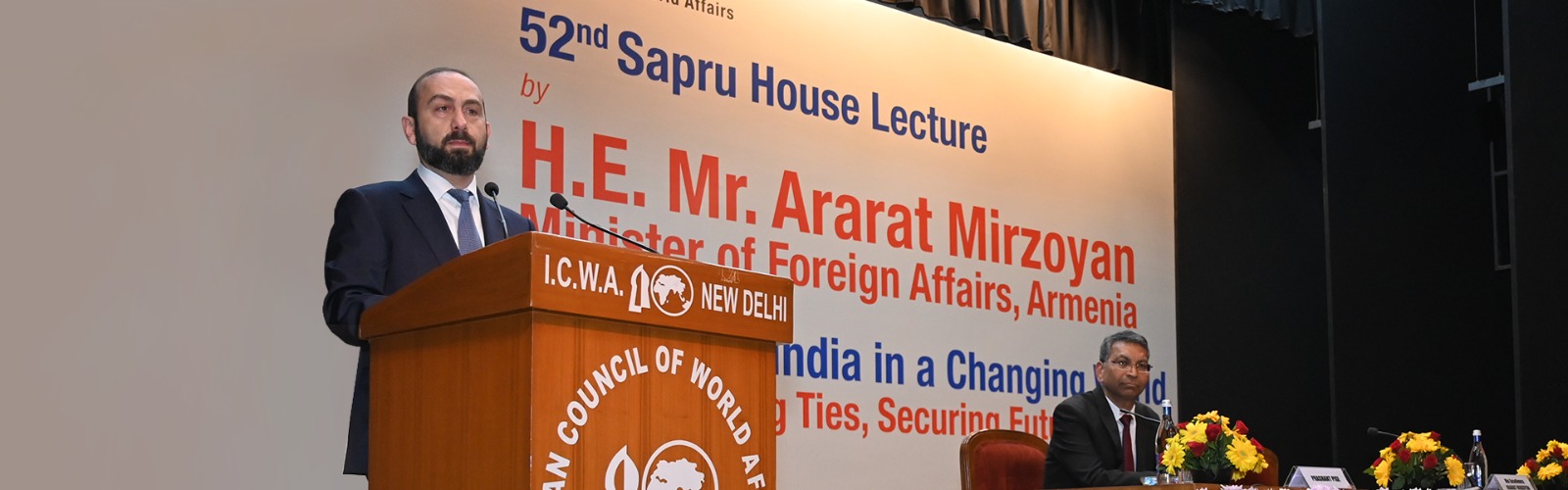 H.E. Mr. Ararat Mirzoyan, Minister of Foreign Affairs, The Republic of Armenia delivered 52nd Sapru House Lecture on ‘Armenia and India in a Changing World: Strengthening Ties, Security Futures’ at Sapru House, 10 March 2025